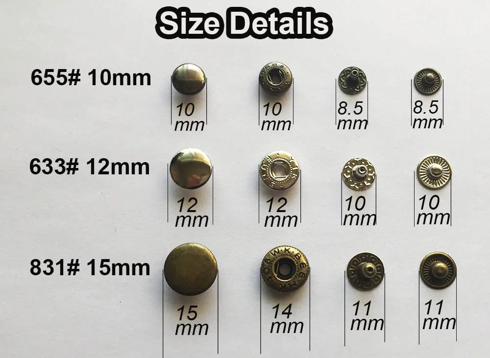 50set Leather Snap Fasteners Kit,10mm 12mm 15mm Metal Button Snaps Press Studs,4 Install Tools, Leather Snaps for Clothes