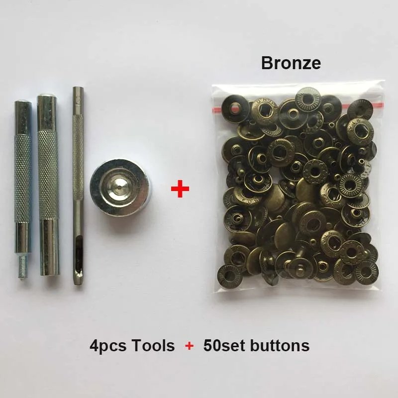 50set Leather Snap Fasteners Kit,10mm 12mm 15mm Metal Button Snaps Press Studs,4 Install Tools, Leather Snaps for Clothes