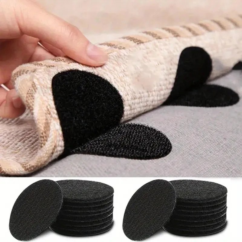 Self-adhesive Touch Fastener Tape Black Carpet Pad Fixing Stickers Double Faced Mat Fixed Patch Home Floor Anti Skid Grip Tapes
