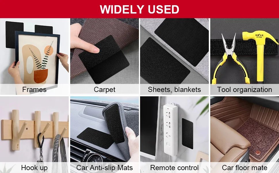 Self-adhesive Touch Fastener Tape Black Carpet Pad Fixing Stickers Double Faced Mat Fixed Patch Home Floor Anti Skid Grip Tapes