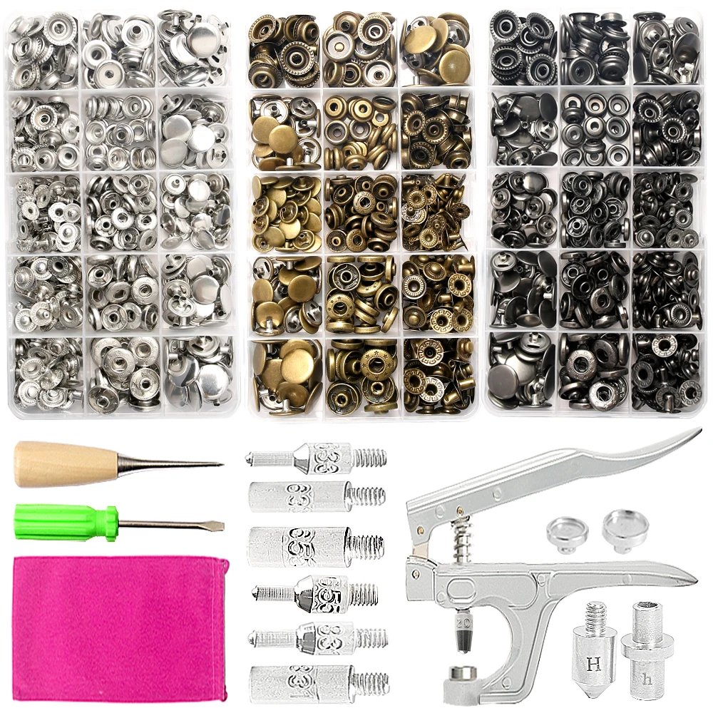 Metal Snap Fasteners Button Kits with Fastener Botones Installation Pliers Sewing Accessories For Clothing Jacket Leather Craft Metal Snap Fasteners Button Kits with Fastener Botones Installation Pliers Sewing Accessories For Clothing Jacket Leather Craft
