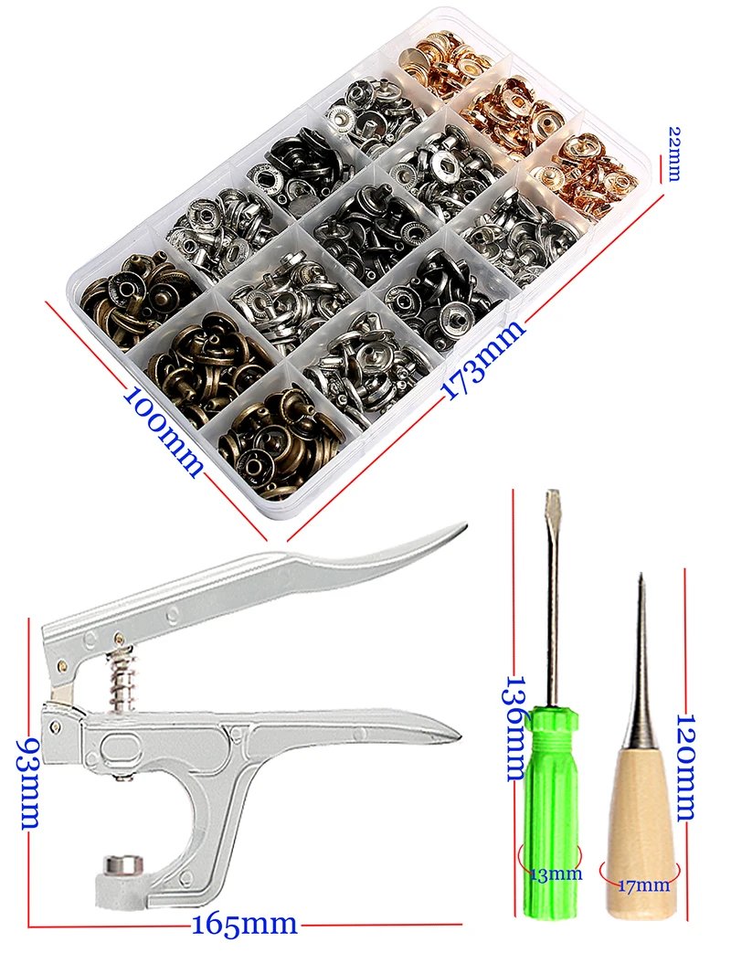 Metal Snap Fasteners Button Kits with Fastener Botones Installation Pliers Sewing Accessories For Clothing Jacket Leather Craft Metal Snap Fasteners Button Kits with Fastener Botones Installation Pliers Sewing Accessories For Clothing Jacket Leather Craft