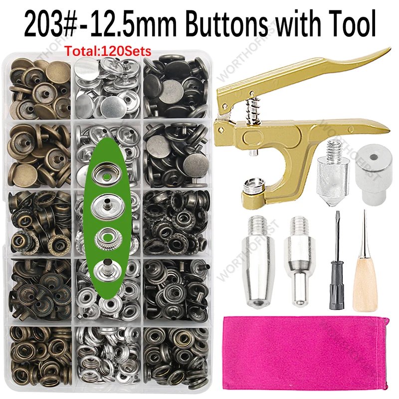 Metal Snap Fasteners Button Kits with Fastener Botones Installation Pliers Sewing Accessories For Clothing Jacket Leather Craft Metal Snap Fasteners Button Kits with Fastener Botones Installation Pliers Sewing Accessories For Clothing Jacket Leather Craft