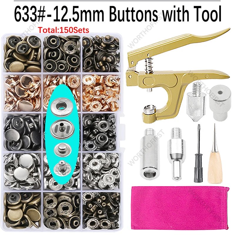 Metal Snap Fasteners Button Kits with Fastener Botones Installation Pliers Sewing Accessories For Clothing Jacket Leather Craft Metal Snap Fasteners Button Kits with Fastener Botones Installation Pliers Sewing Accessories For Clothing Jacket Leather Craft