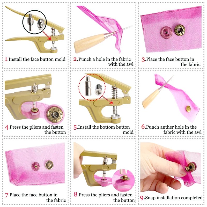 Metal Snap Fasteners Button Kits with Fastener Botones Installation Pliers Sewing Accessories For Clothing Jacket Leather Craft Metal Snap Fasteners Button Kits with Fastener Botones Installation Pliers Sewing Accessories For Clothing Jacket Leather Craft