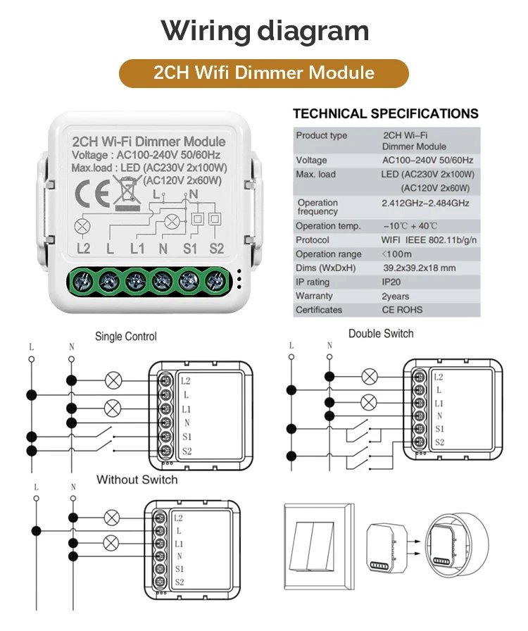 DIY Wifi Smart Dimmer Switch Module Tuya/Smartlife APP Remote Control Two Way Compatible with Alexa Google Home Voice Control DIY Wifi Smart Dimmer Switch Module Tuya/Smartlife APP Remote Control Two Way Compatible with Alexa Google Home Voice Control
