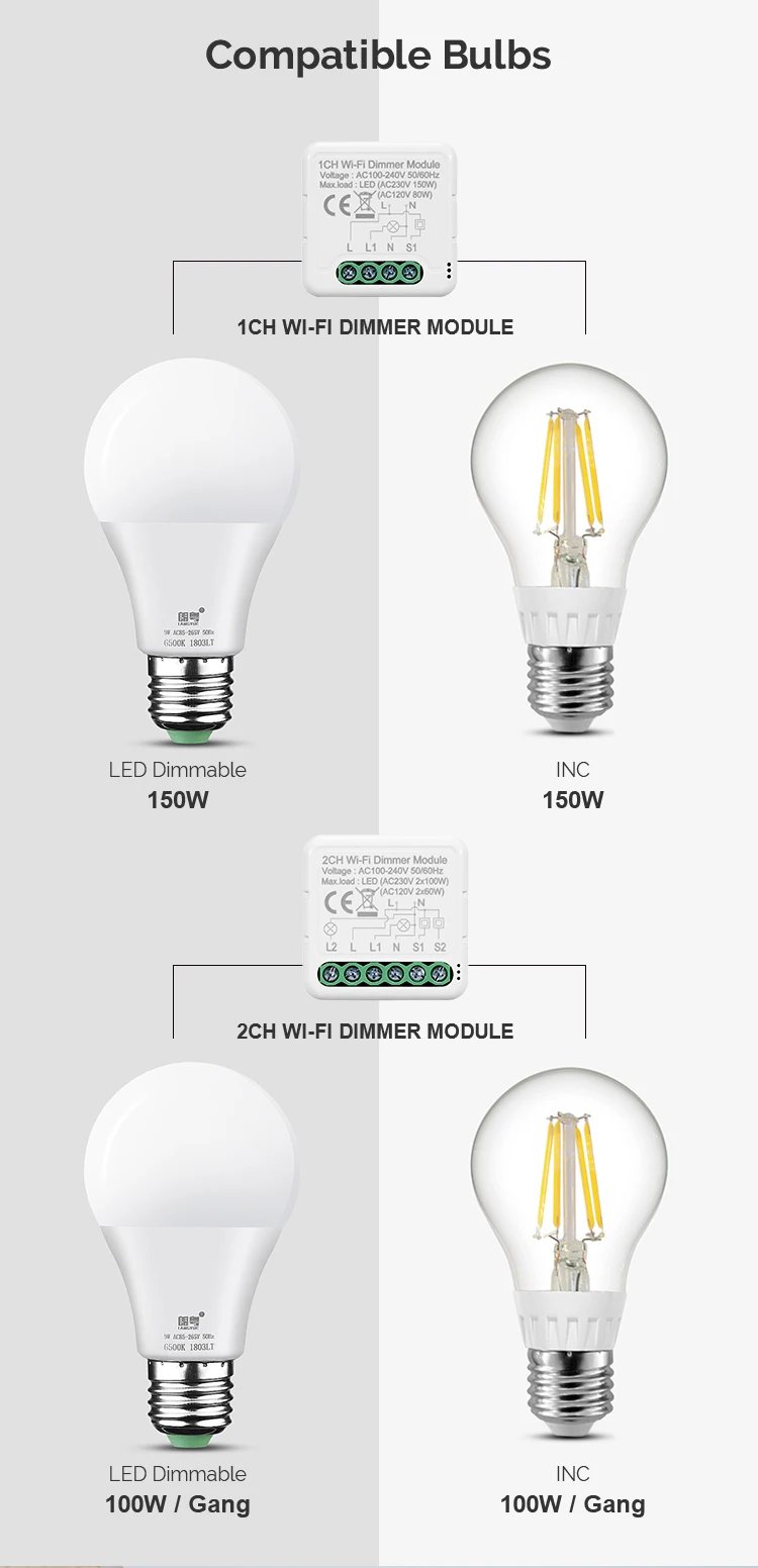 DIY Wifi Smart Dimmer Switch Module Tuya/Smartlife APP Remote Control Two Way Compatible with Alexa Google Home Voice Control DIY Wifi Smart Dimmer Switch Module Tuya/Smartlife APP Remote Control Two Way Compatible with Alexa Google Home Voice Control