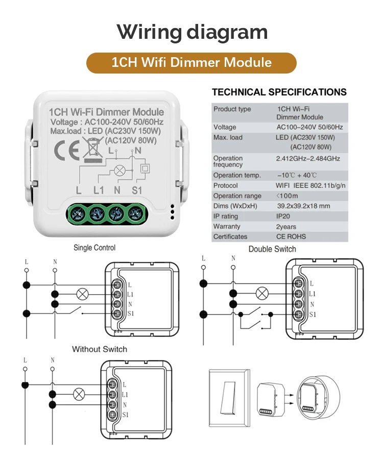 DIY Wifi Smart Dimmer Switch Module Tuya/Smartlife APP Remote Control Two Way Compatible with Alexa Google Home Voice Control DIY Wifi Smart Dimmer Switch Module Tuya/Smartlife APP Remote Control Two Way Compatible with Alexa Google Home Voice Control