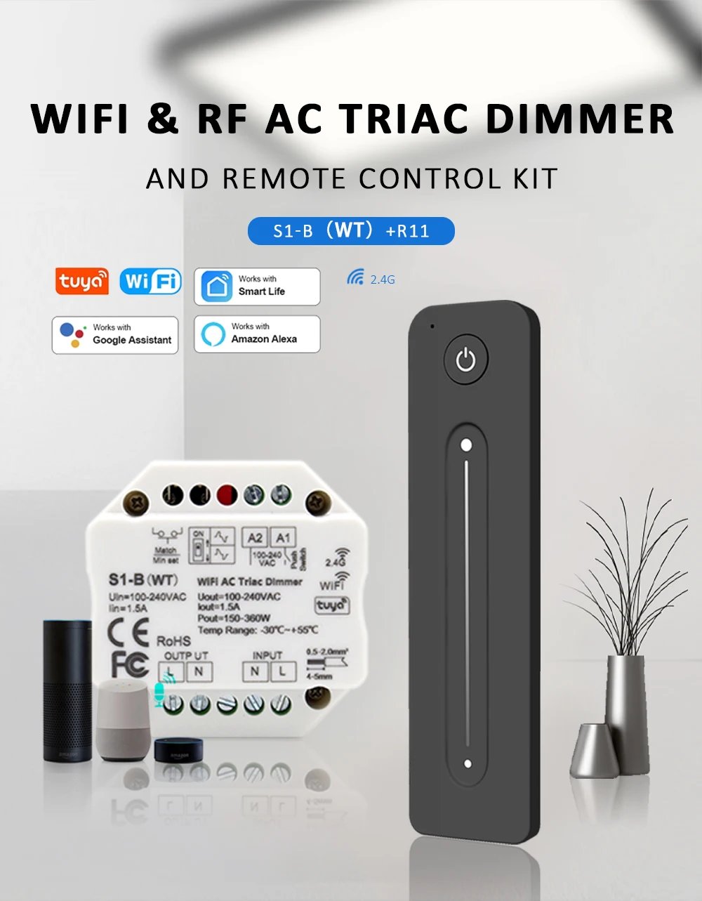 Tuya Dimmer Switch 220V Wifi Smart Life APP 2.4G Wireless RF Remote Control LED Lamp Bulb Light Triac Dimer Controller S1-B-WT Tuya Dimmer Switch 220V Wifi Smart Life APP 2.4G Wireless RF Remote Control LED Lamp Bulb Light Triac Dimer Controller S1-B-WT
