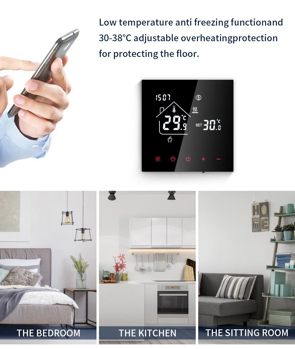 Tuya WiFi Smart Thermostat LCD Display Touch Screen For Floor Heating Electric/Water Gas Boiler Remote Control by Alexa Alice