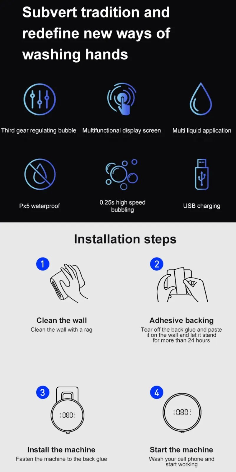 Smart Soap Dispenser 280ml Touchless Motion Sensor Washing Hand Device 1200mah Wall-Mounted Liquid Soap Dispenser