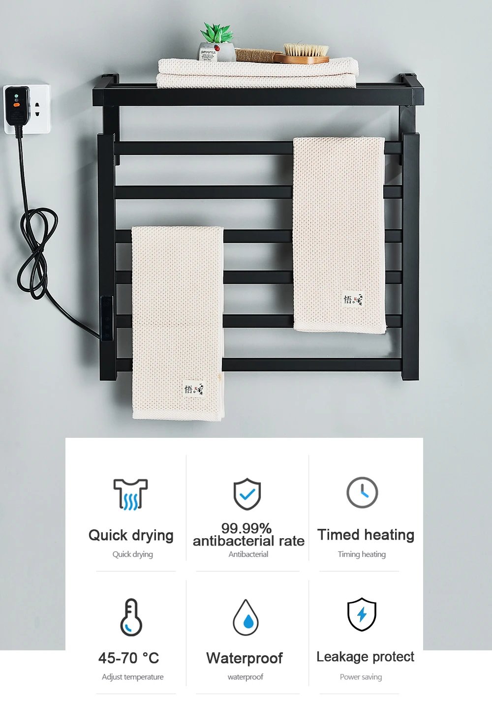 Bathroom Electric Towel Rack Digital Display Temperature Time Control Towel Warmer Rail Smart Home Heated Towel Bar Aluminum Bathroom Electric Towel Rack Digital Display Temperature Time Control Towel Warmer Rail Smart Home Heated Towel Bar Aluminum