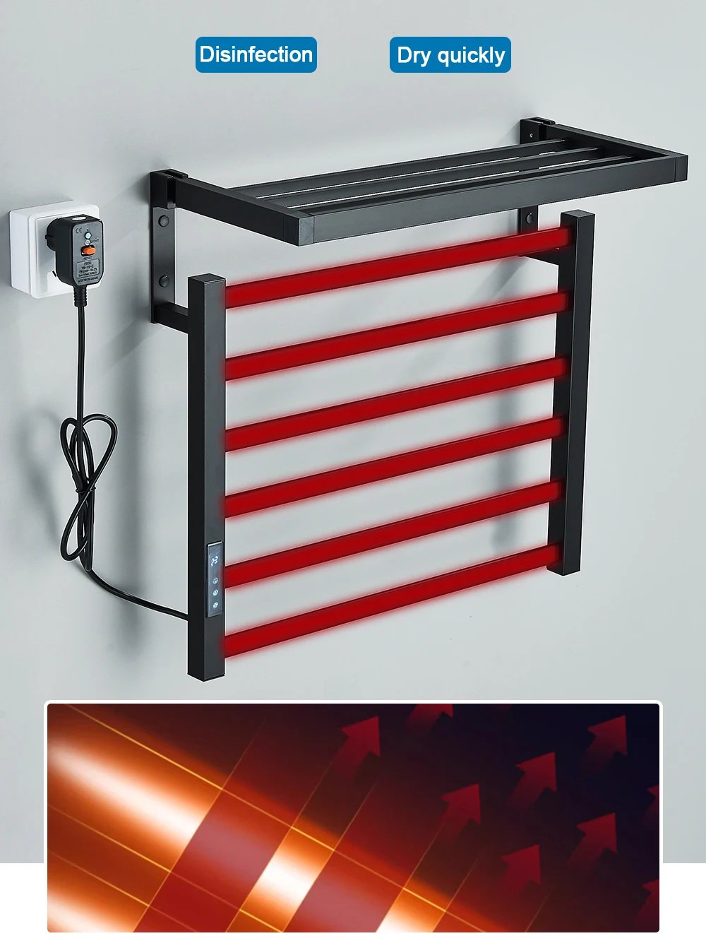 Bathroom Electric Towel Rack Digital Display Temperature Time Control Towel Warmer Rail Smart Home Heated Towel Bar Aluminum Bathroom Electric Towel Rack Digital Display Temperature Time Control Towel Warmer Rail Smart Home Heated Towel Bar Aluminum