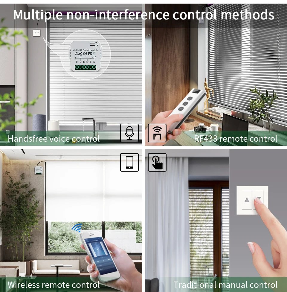 Tuya WiFi Smart Curtain Switch Roller Blinds Shutter Module 433MHz RF Remote Control Works With Alexa Google Home Assistant