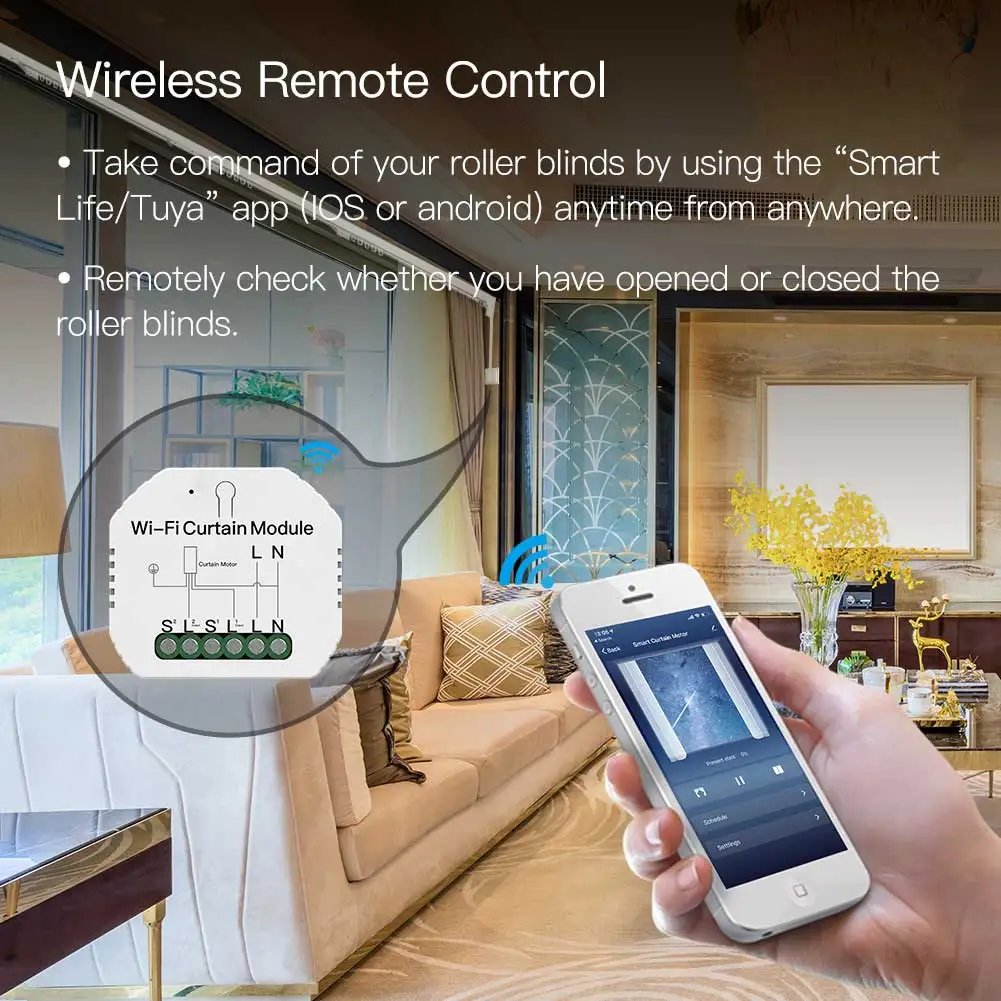 WiFi Mini Smart Curtain Switch Module Roller Blinds Shutter Motor Smart Life Tuya APP Remote Control Work with Alexa Google Home