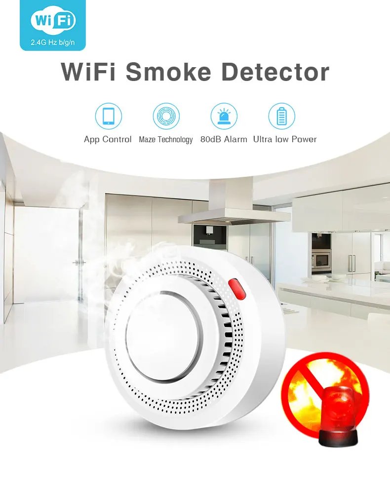 Independent Smoke Detector Sensor Fire Alarm Home Security System Firefighters Tuya WiFi Smoke Alarm Fire Protection Independent Smoke Detector Sensor Fire Alarm Home Security System Firefighters Tuya WiFi Smoke Alarm Fire Protection