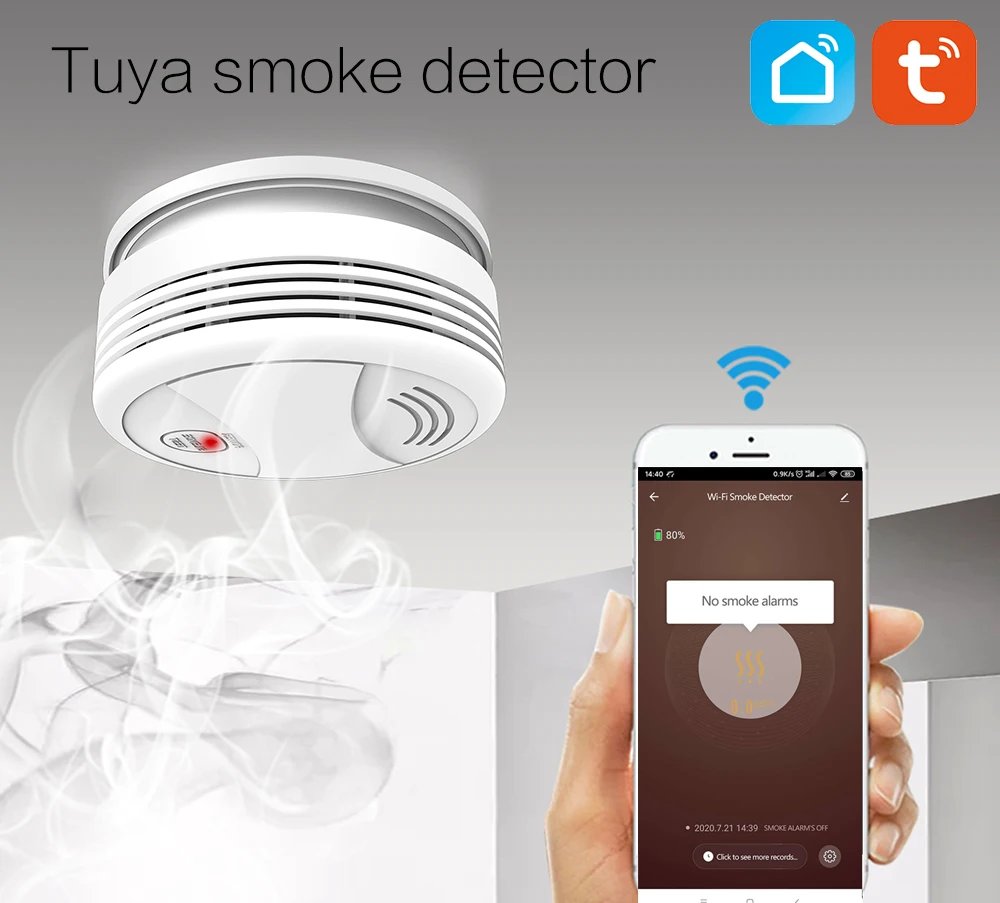 Independent Smoke Detector Sensor Fire Alarm Home Security System Firefighters Tuya WiFi Smoke Alarm Fire Protection Independent Smoke Detector Sensor Fire Alarm Home Security System Firefighters Tuya WiFi Smoke Alarm Fire Protection