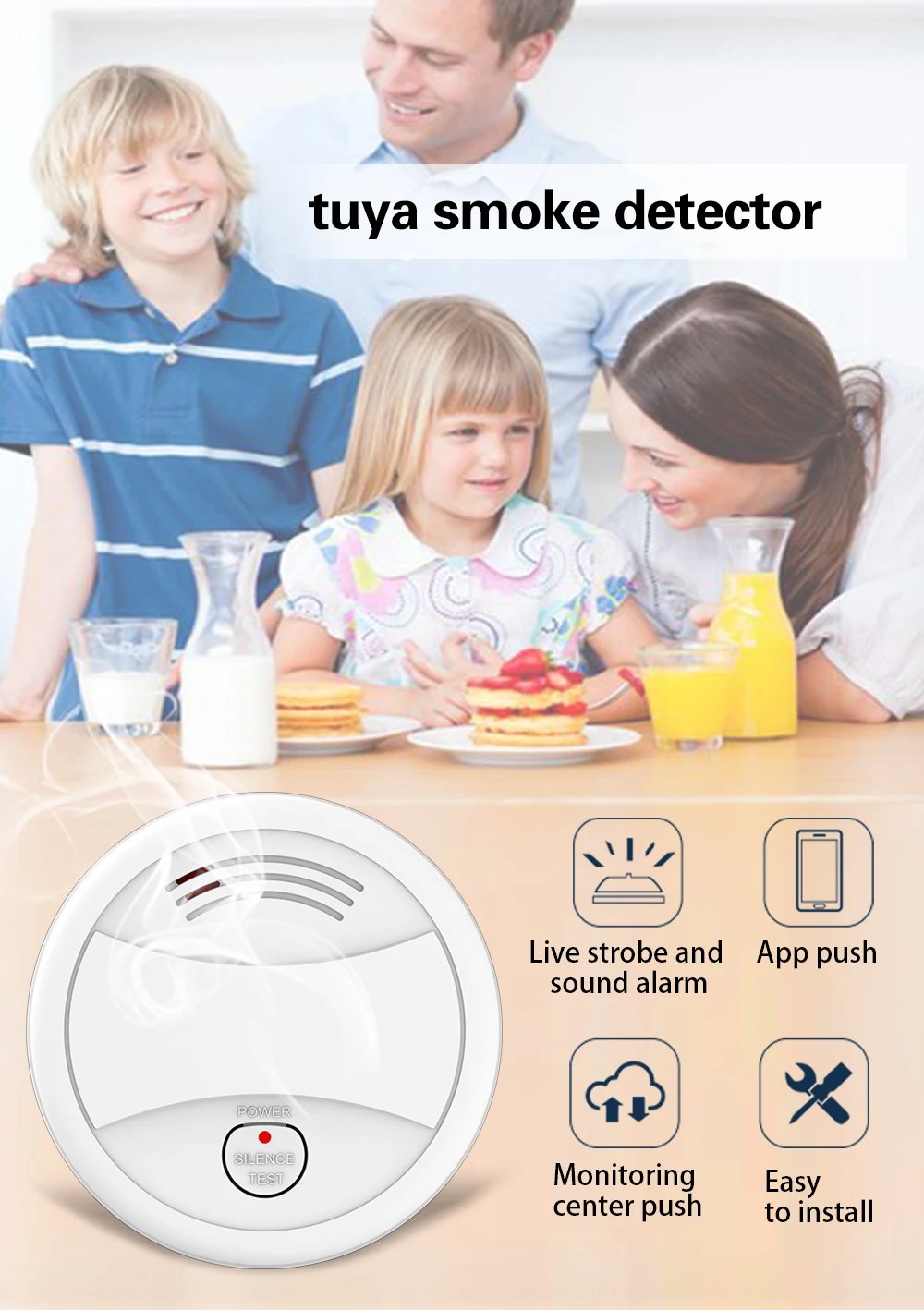 EN14604 Certified Tuya Smart WiFi Smoke Detector Sensor 80DB Alarm Fire Smoke Detector Wifi Fire Protection Home Security Alarm