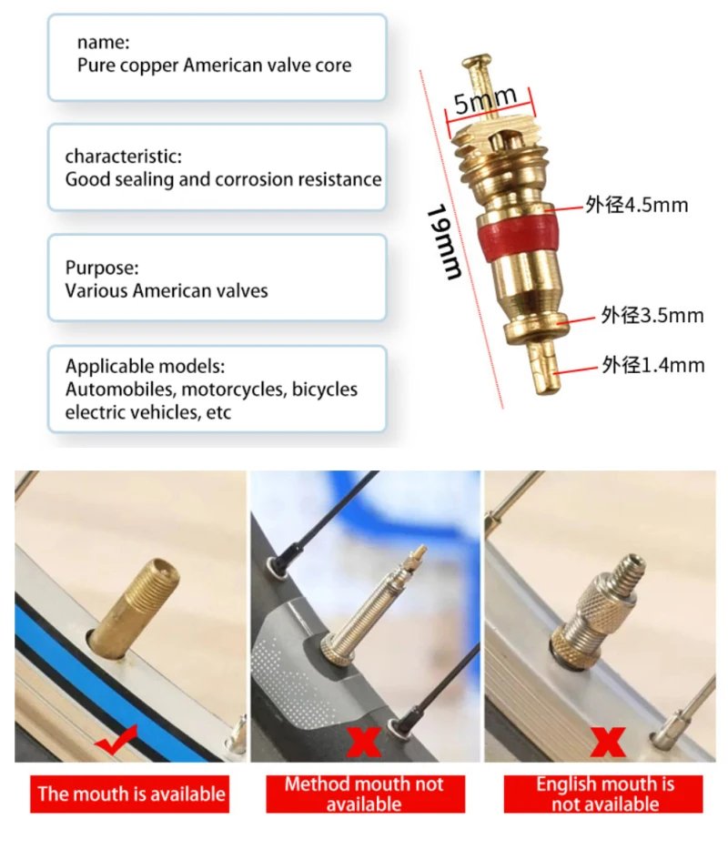Copper Valve Core Car Motorcycle Bike Tire Valve Core American/US Vacuum Tyre Valve Stems Core Remover Bicycle Auto Accessories