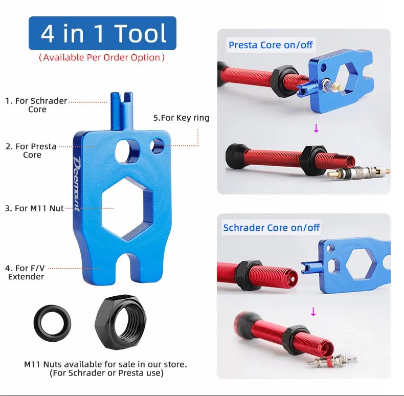 Deemount 44/60mm Presta Valves for Road Tubeless Tire CNC Alloy Stem Brass Core Cycling DIY F/V Nozzle Nipple Replacement