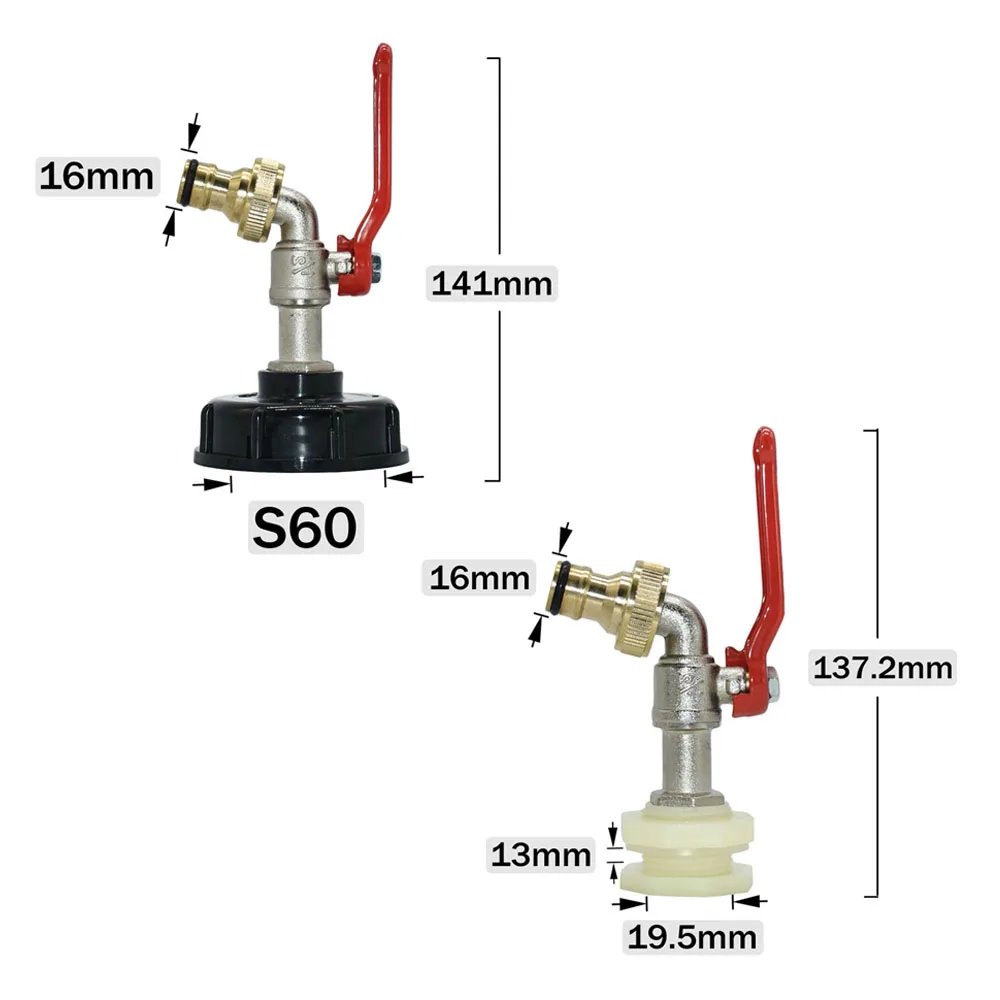 S60 x 16mm Nipple Faucet Adapter Outdoor Rainwater Collection Bucketr IBC Tank Aquarium Tap Replacement Drainage Fitting