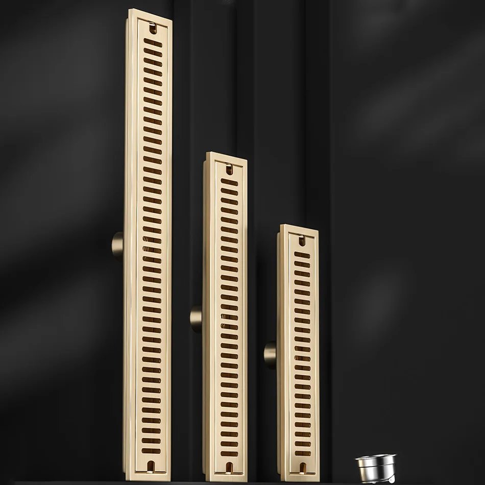 Shower Floor Drain for Bathroom Lavatory Balcony 304 Stainless Steel Brushed Gold Black Long Linear Drainage Side Floor Drains