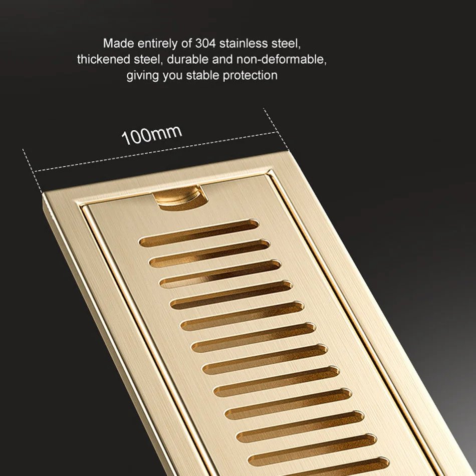 Shower Floor Drain for Bathroom Lavatory Balcony 304 Stainless Steel Brushed Gold Black Long Linear Drainage Side Floor Drains