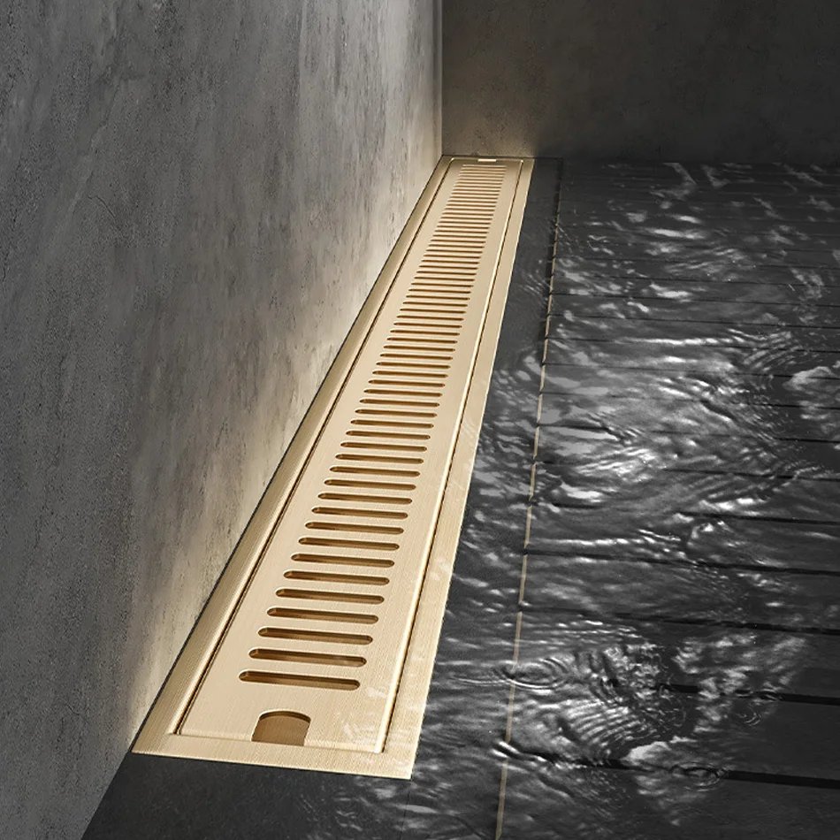 Shower Floor Drain for Bathroom Lavatory Balcony 304 Stainless Steel Brushed Gold Black Long Linear Drainage Side Floor Drains