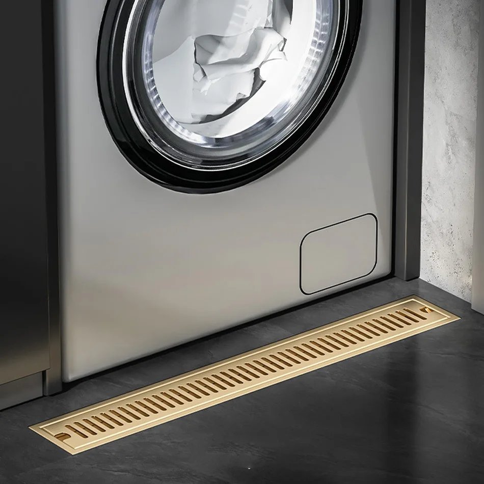 Shower Floor Drain for Bathroom Lavatory Balcony 304 Stainless Steel Brushed Gold Black Long Linear Drainage Side Floor Drains