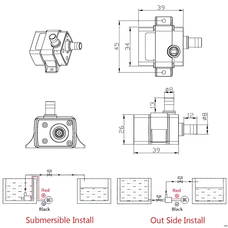 Mini DC12V 3M 240L/H Brushless Motor Submersible Water Pump 12v Water Pump 12V 4.8W or 24V 5.8W
