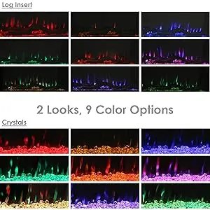 Sunnydaze Modern Flame 32-Inch Indoor Electric Fireplace - Wall-Mounted/Recessed Installation - 9 Flame Colors - Black