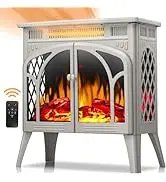 Joy Pebble Electric Fireplace Stove Heater,23'' Electric Fireplace, Fireplace Heater with 3D Logs and 4 Realistic Flame,Beige