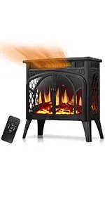 Joy Pebble Electric Fireplace Stove Heater,23'' Electric Fireplace, Fireplace Heater with 3D Logs and 4 Realistic Flame,Beige