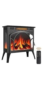 Joy Pebble Electric Fireplace Stove Heater,23'' Electric Fireplace, Fireplace Heater with 3D Logs and 4 Realistic Flame,Beige