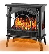 Joy Pebble Electric Fireplace Stove Heater,23'' Electric Fireplace, Fireplace Heater with 3D Logs and 4 Realistic Flame,Beige