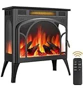 Joy Pebble Electric Fireplace Stove Heater,23'' Electric Fireplace, Fireplace Heater with 3D Logs and 4 Realistic Flame,Beige