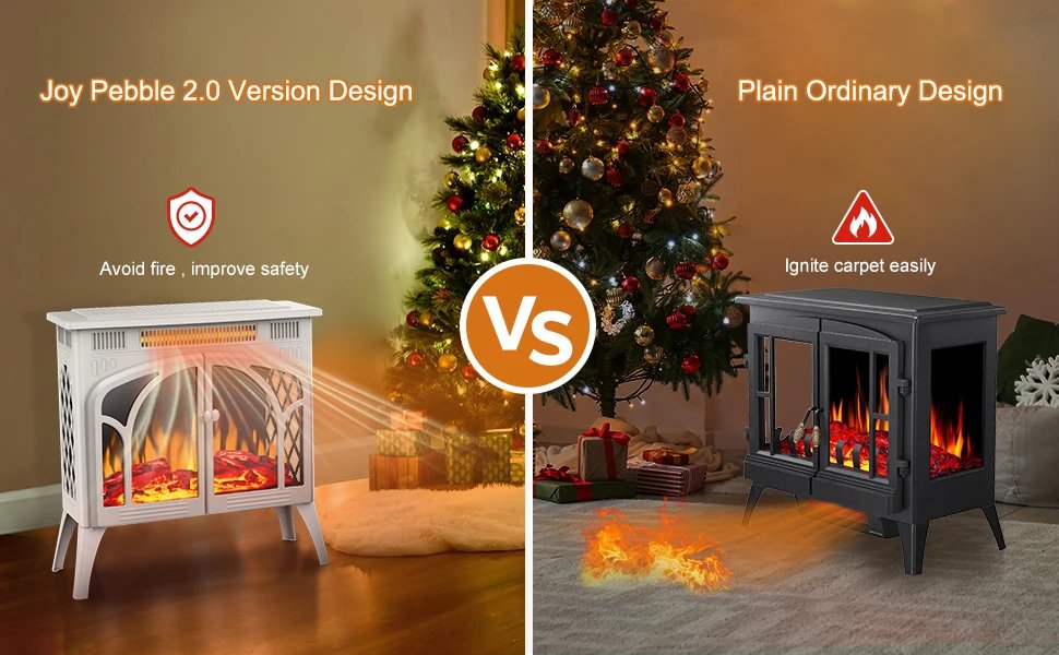 Joy Pebble Electric Fireplace Stove Heater,23'' Electric Fireplace, Fireplace Heater with 3D Logs and 4 Realistic Flame,Beige Joy Pebble Electric Fireplace Stove Heater,23'' Electric Fireplace, Fireplace Heater with 3D Logs and 4 Realistic Flame,Beige