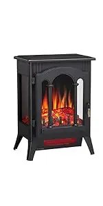 Joy Pebble Electric Fireplace Stove Heater,23'' Electric Fireplace, Fireplace Heater with 3D Logs and 4 Realistic Flame,Beige