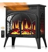 Joy Pebble Electric Fireplace Stove Heater,23'' Electric Fireplace, Fireplace Heater with 3D Logs and 4 Realistic Flame,Beige