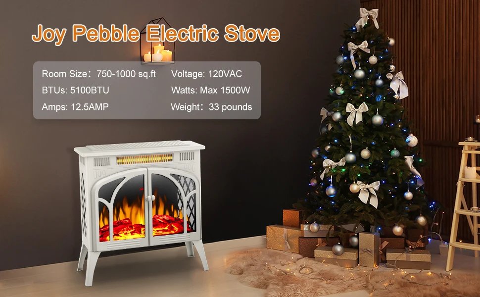 Joy Pebble Electric Fireplace Stove Heater,23'' Electric Fireplace, Fireplace Heater with 3D Logs and 4 Realistic Flame,Beige Joy Pebble Electric Fireplace Stove Heater,23'' Electric Fireplace, Fireplace Heater with 3D Logs and 4 Realistic Flame,Beige