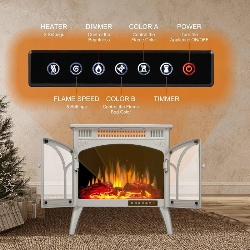 Joy Pebble Electric Fireplace Stove Heater,23” Electric Fireplace, Fireplace Heater with 3D Logs and 4 Realistic Flame,Beige Joy Pebble Electric Fireplace Stove Heater,23'' Electric Fireplace, Fireplace Heater with 3D Logs and 4 Realistic Flame,Beige