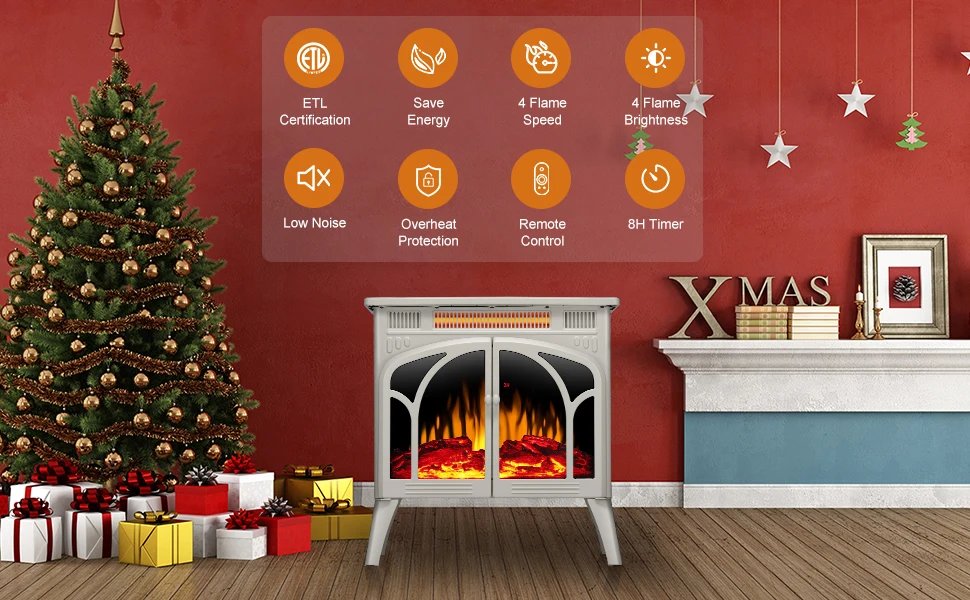 Joy Pebble Electric Fireplace Stove Heater,23'' Electric Fireplace, Fireplace Heater with 3D Logs and 4 Realistic Flame,Beige Joy Pebble Electric Fireplace Stove Heater,23'' Electric Fireplace, Fireplace Heater with 3D Logs and 4 Realistic Flame,Beige