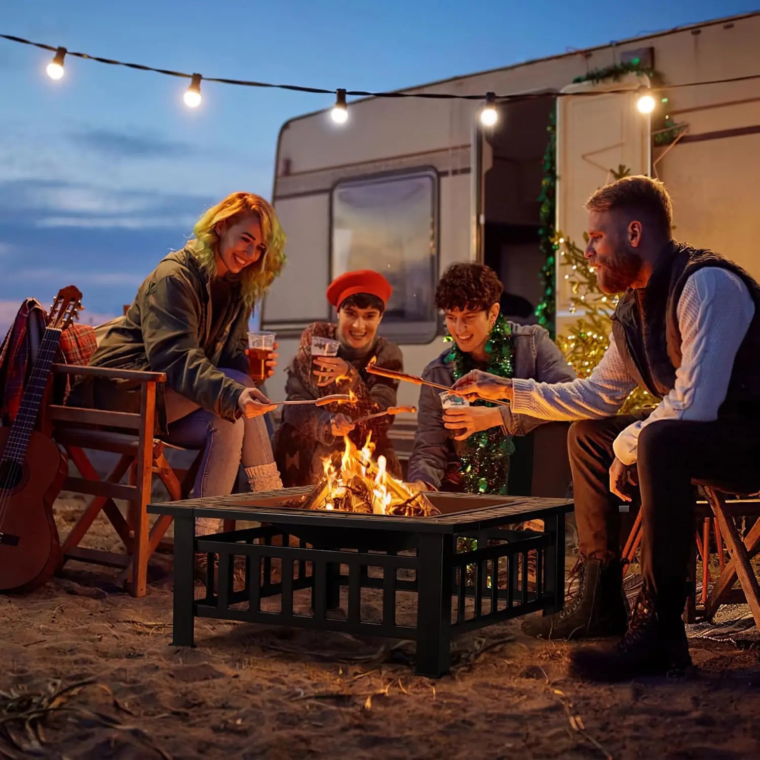 Outdoor Fire Pit, 32 Inch Firepit Table Metal Outdoor Fireplaces with Waterproof Cover for Outside Patio Camping