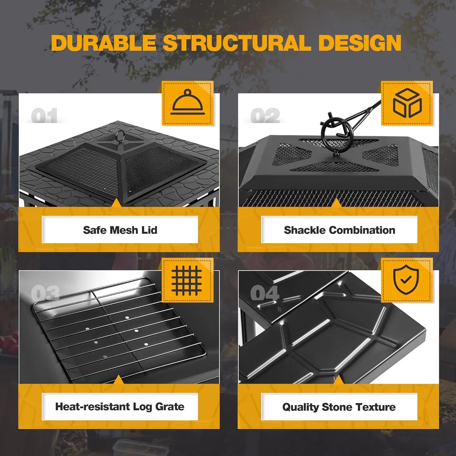 Outdoor Fire Pit, 32 Inch Firepit Table Metal Outdoor Fireplaces with Waterproof Cover for Outside Patio Camping