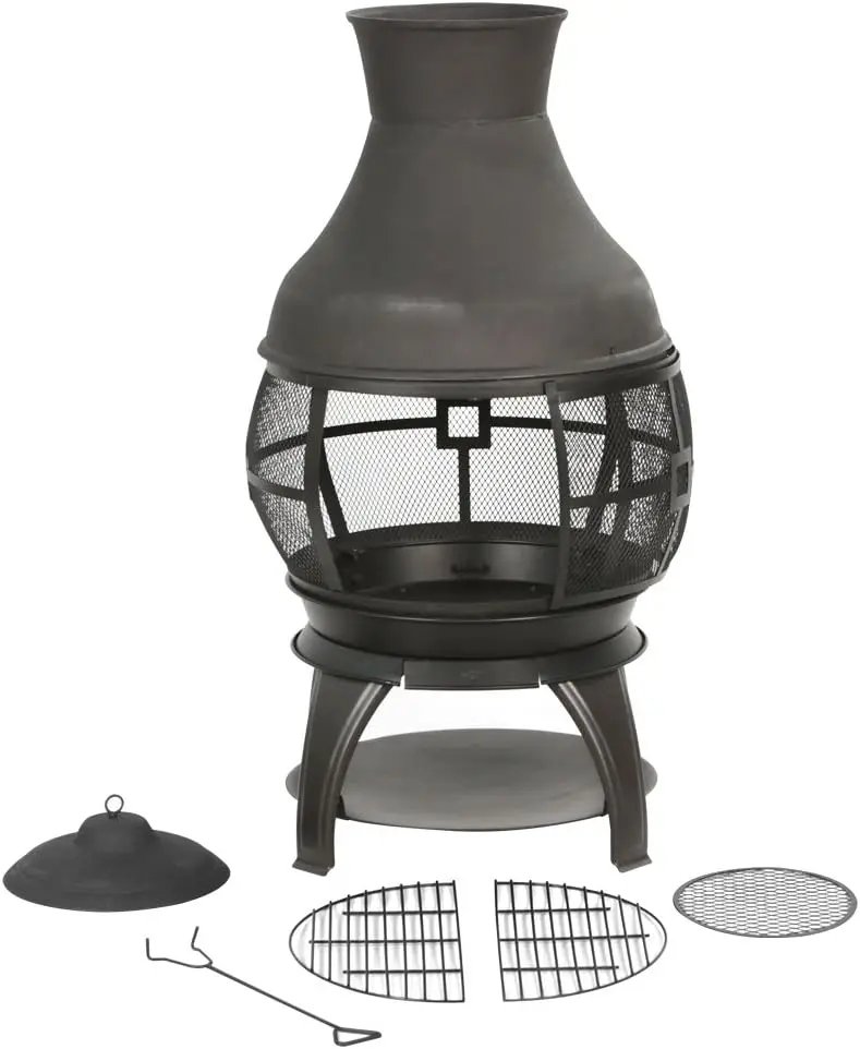 Wood Burning Fire Pits Chimenea Outdoor Fireplace Wooden Firepit, Brown-Black