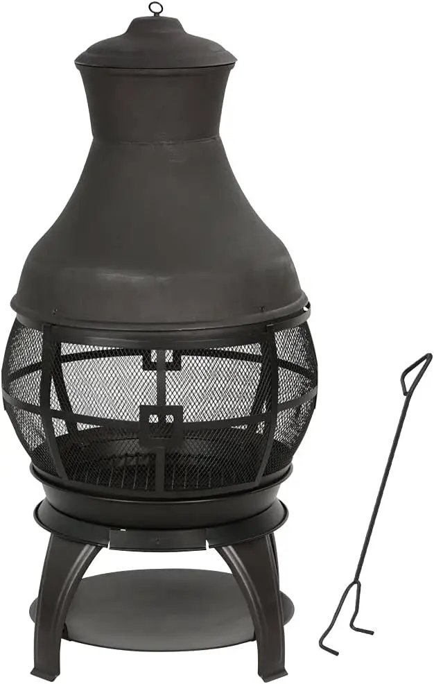 Wood Burning Fire Pits Chimenea Outdoor Fireplace Wooden Firepit, Brown-Black