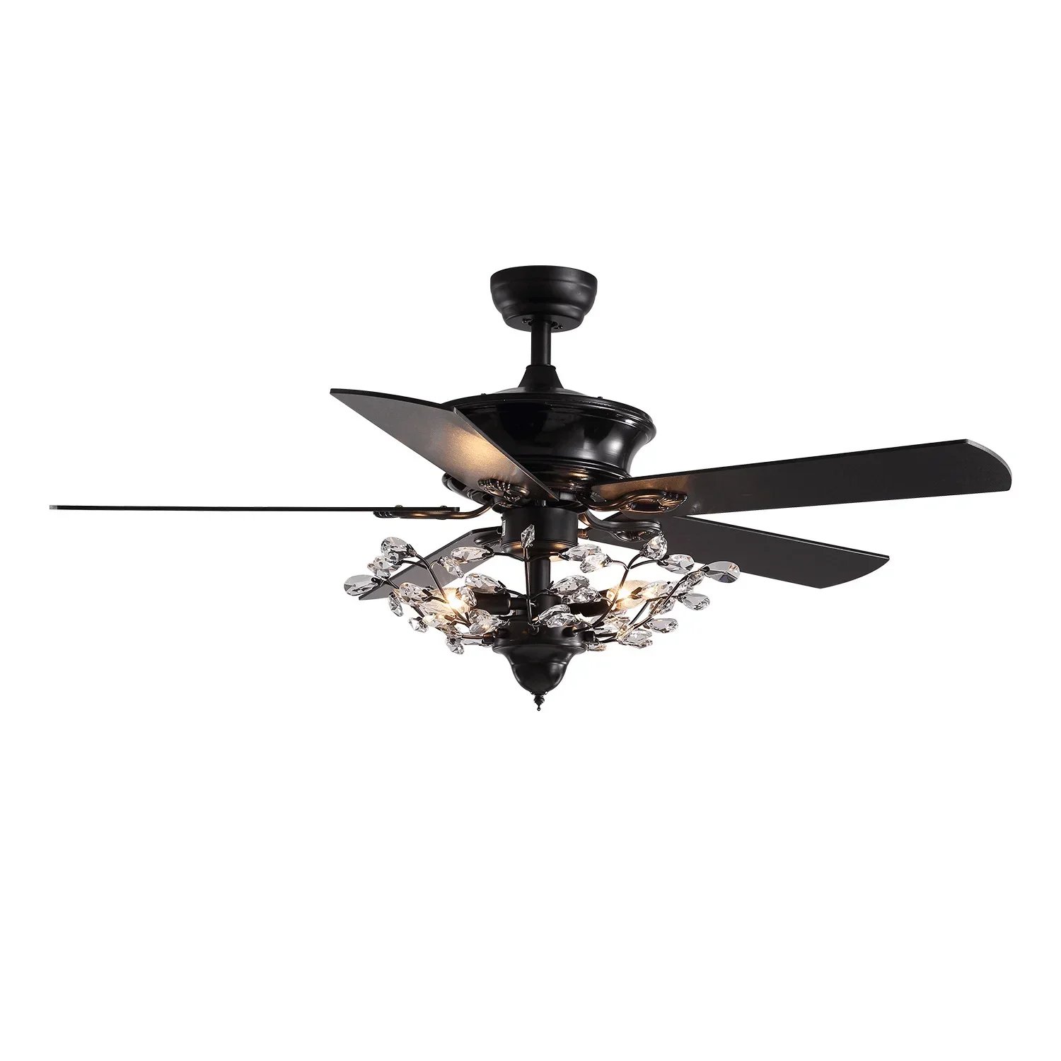Black Wood Luxury Crystal Ceiling Fans With Lights 52 Inch Remote Control Fans Lamp DC 110V/220V Wood Ceiling Fans Lighting