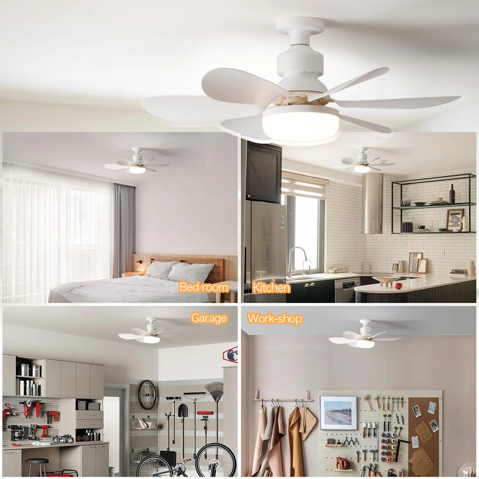LED 30W ceiling fan light E27 with remote control for dimming, suitable for living room, study, household use, 85-265V