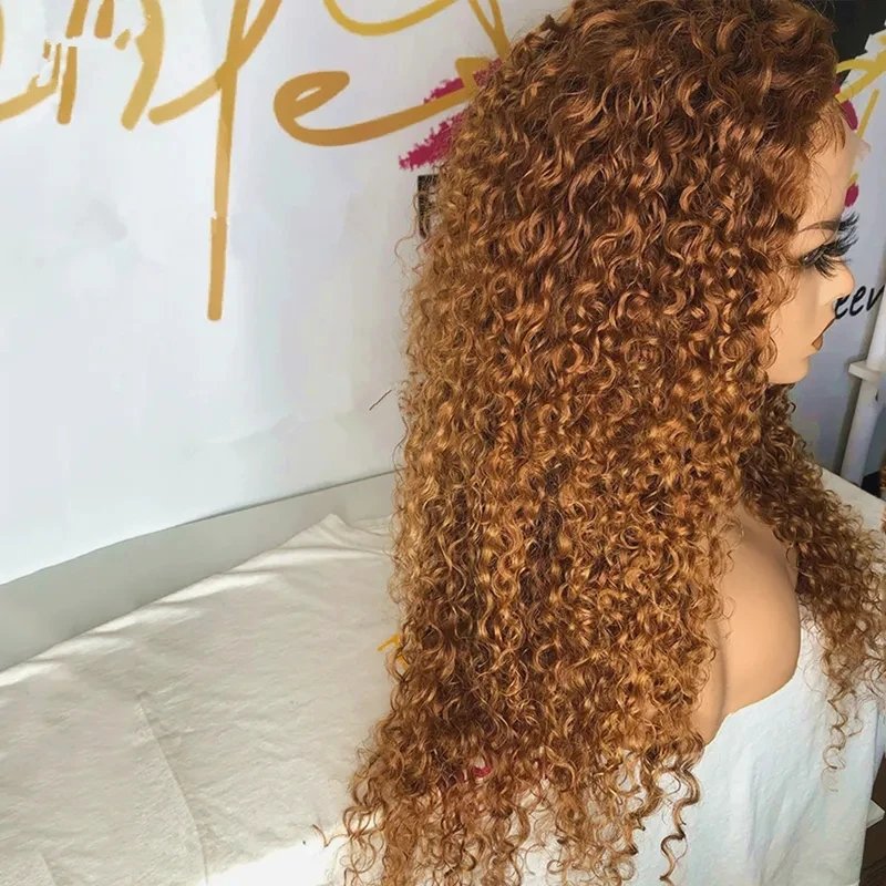 Synthetic Hair Kinky Curly Preplucked 26 Inches Long Glueless Blonde Lace Front Wig With BabyHair Heat Temperature Daily Cosplay