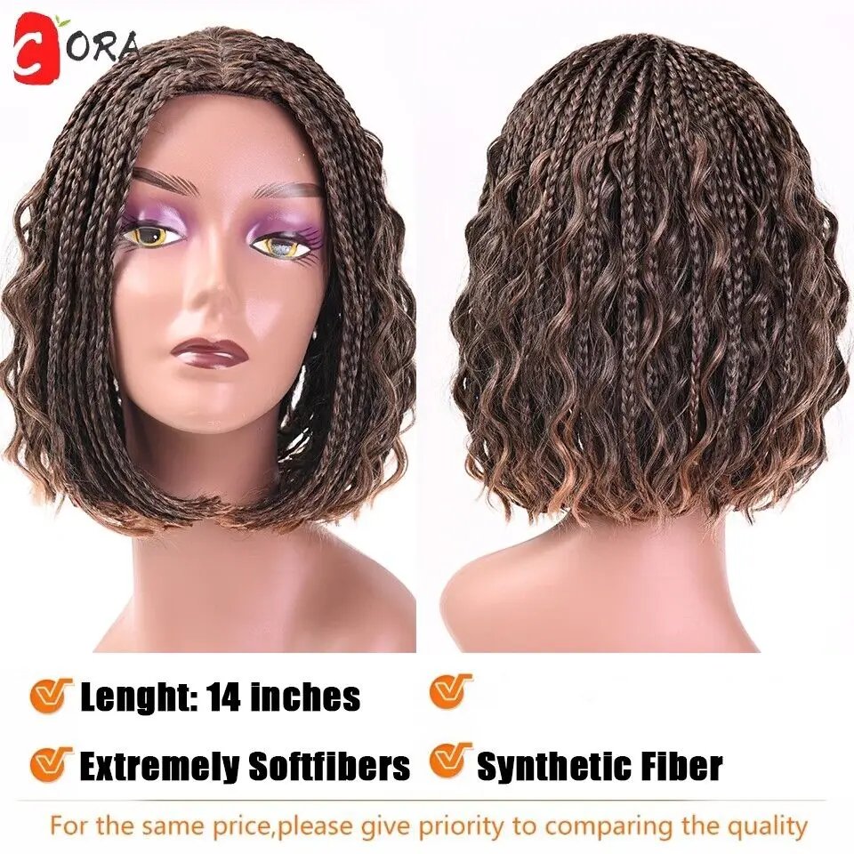 New Short Braided Wig Machine -made Synthetic Twist Box Braided Bob Wigs Curly Wigs With The End Goddess Wigs For Black Women